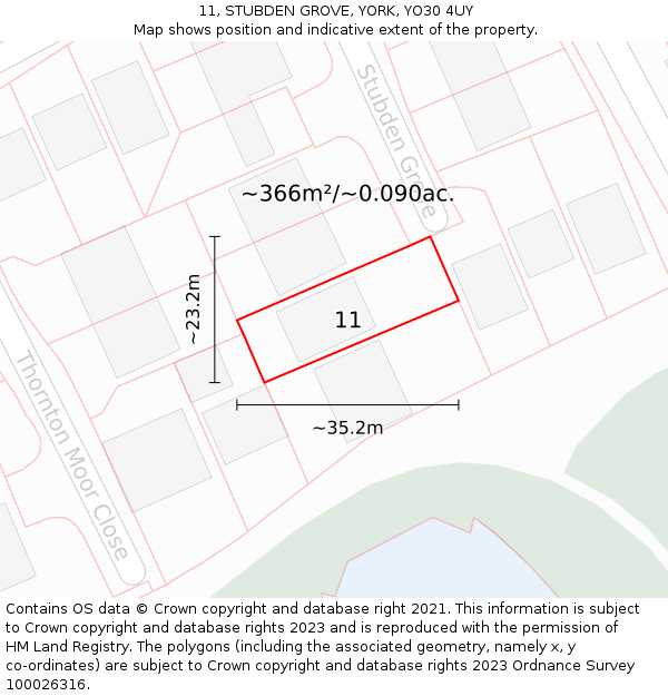 11, STUBDEN GROVE, YORK, YO30 4UY: Plot and title map