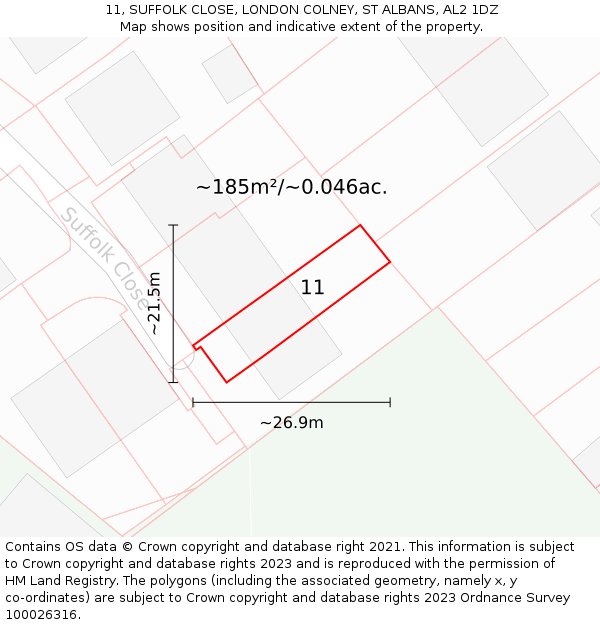 11, SUFFOLK CLOSE, LONDON COLNEY, ST ALBANS, AL2 1DZ: Plot and title map