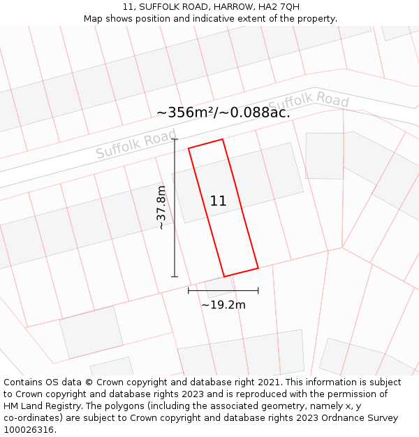 11, SUFFOLK ROAD, HARROW, HA2 7QH: Plot and title map