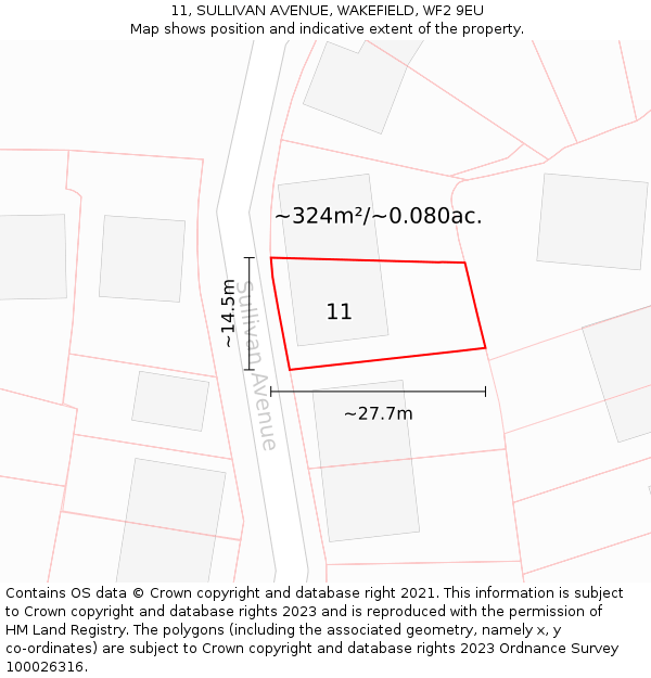 11, SULLIVAN AVENUE, WAKEFIELD, WF2 9EU: Plot and title map