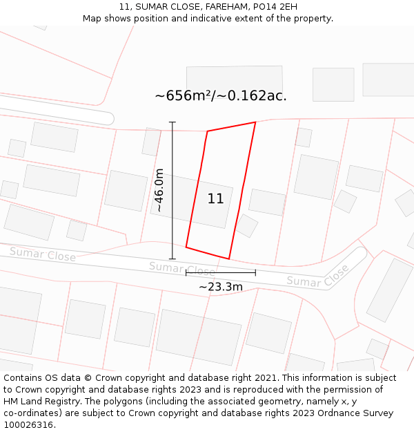 11, SUMAR CLOSE, FAREHAM, PO14 2EH: Plot and title map