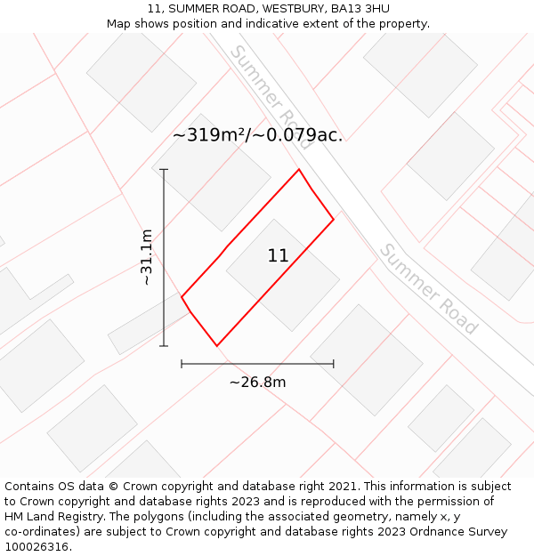 11, SUMMER ROAD, WESTBURY, BA13 3HU: Plot and title map