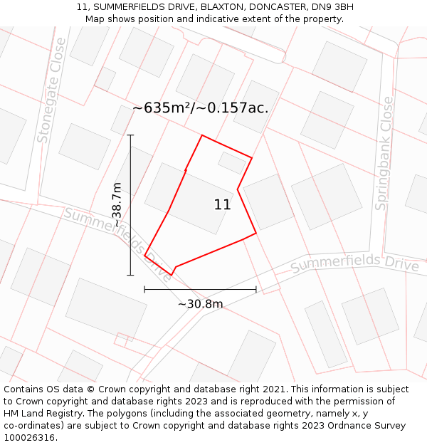 11, SUMMERFIELDS DRIVE, BLAXTON, DONCASTER, DN9 3BH: Plot and title map