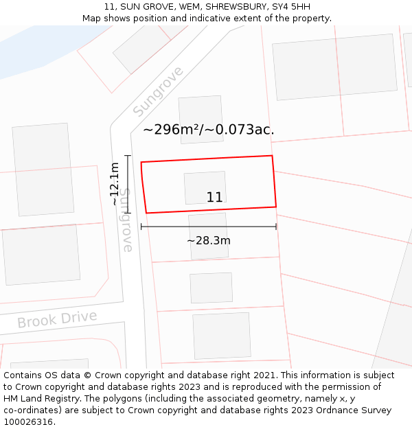 11, SUN GROVE, WEM, SHREWSBURY, SY4 5HH: Plot and title map