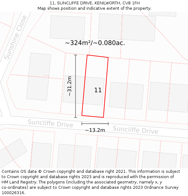 11, SUNCLIFFE DRIVE, KENILWORTH, CV8 1FH: Plot and title map
