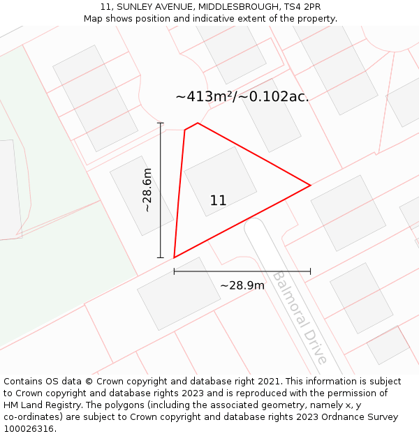 11, SUNLEY AVENUE, MIDDLESBROUGH, TS4 2PR: Plot and title map