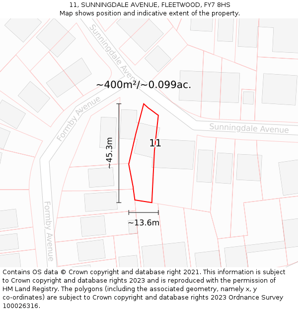 11, SUNNINGDALE AVENUE, FLEETWOOD, FY7 8HS: Plot and title map