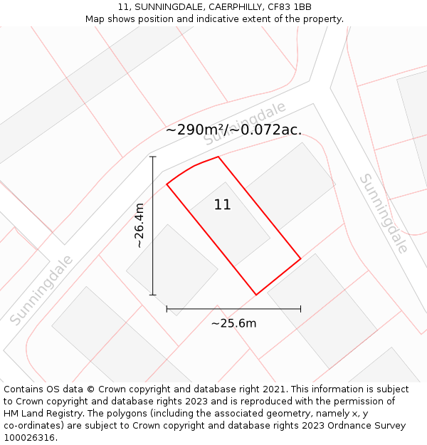 11, SUNNINGDALE, CAERPHILLY, CF83 1BB: Plot and title map