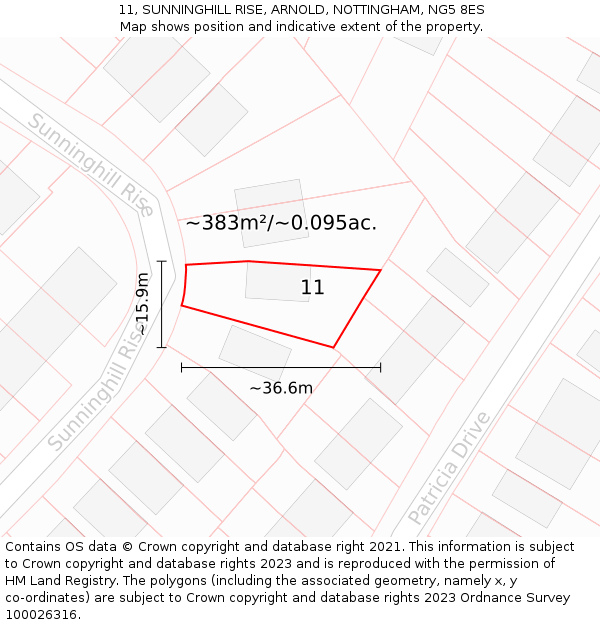 11, SUNNINGHILL RISE, ARNOLD, NOTTINGHAM, NG5 8ES: Plot and title map