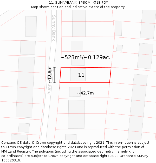 11, SUNNYBANK, EPSOM, KT18 7DY: Plot and title map