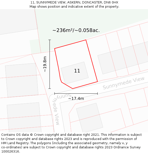 11, SUNNYMEDE VIEW, ASKERN, DONCASTER, DN6 0HX: Plot and title map