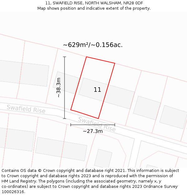 11, SWAFIELD RISE, NORTH WALSHAM, NR28 0DF: Plot and title map