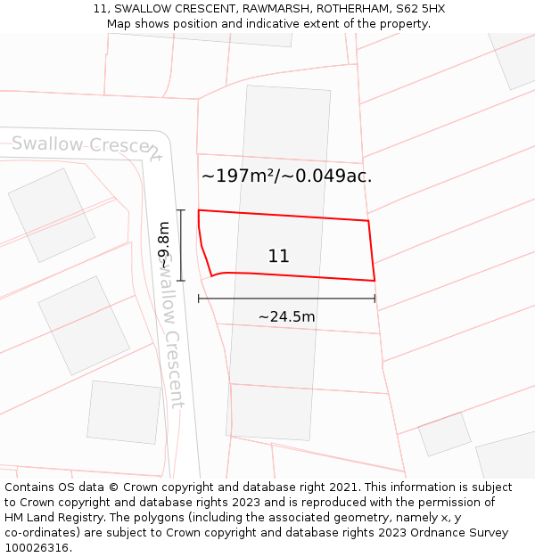 11, SWALLOW CRESCENT, RAWMARSH, ROTHERHAM, S62 5HX: Plot and title map