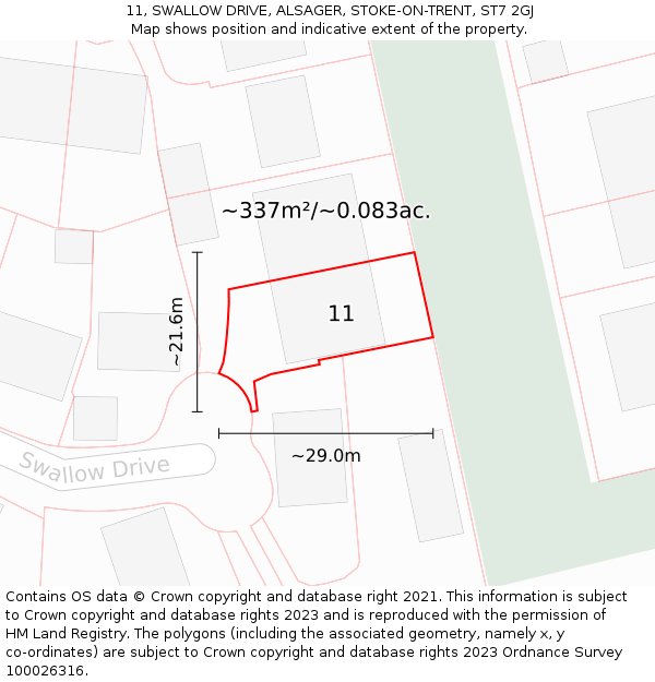 11, SWALLOW DRIVE, ALSAGER, STOKE-ON-TRENT, ST7 2GJ: Plot and title map