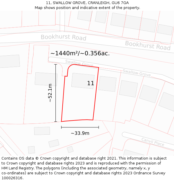 11, SWALLOW GROVE, CRANLEIGH, GU6 7GA: Plot and title map