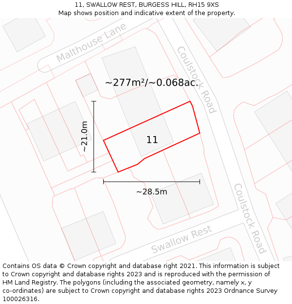 11, SWALLOW REST, BURGESS HILL, RH15 9XS: Plot and title map