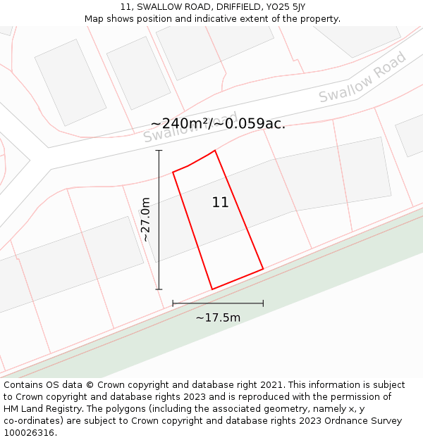 11, SWALLOW ROAD, DRIFFIELD, YO25 5JY: Plot and title map