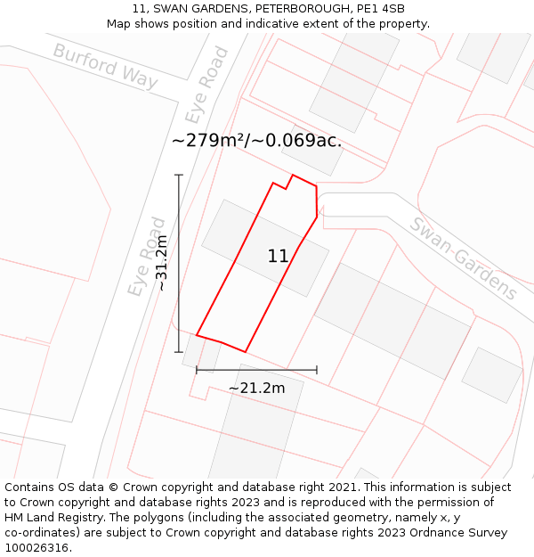 11, SWAN GARDENS, PETERBOROUGH, PE1 4SB: Plot and title map