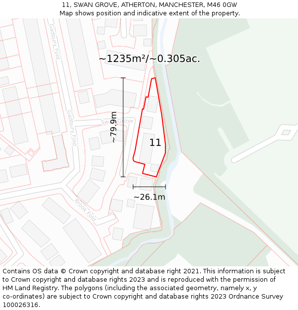 11, SWAN GROVE, ATHERTON, MANCHESTER, M46 0GW: Plot and title map