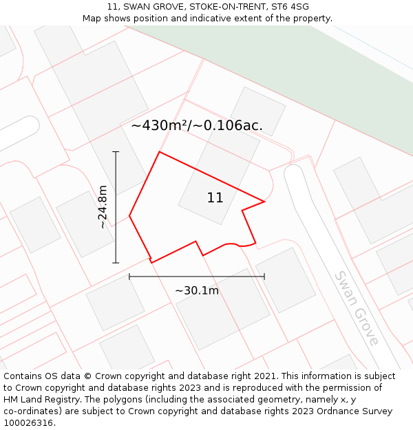 11, SWAN GROVE, STOKE-ON-TRENT, ST6 4SG: Plot and title map