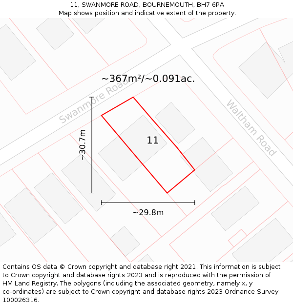 11, SWANMORE ROAD, BOURNEMOUTH, BH7 6PA: Plot and title map