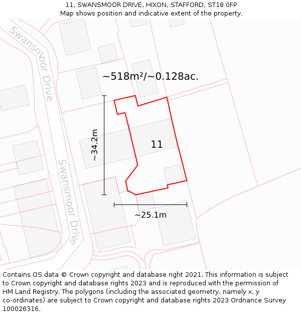 11, SWANSMOOR DRIVE, HIXON, STAFFORD, ST18 0FP: Plot and title map