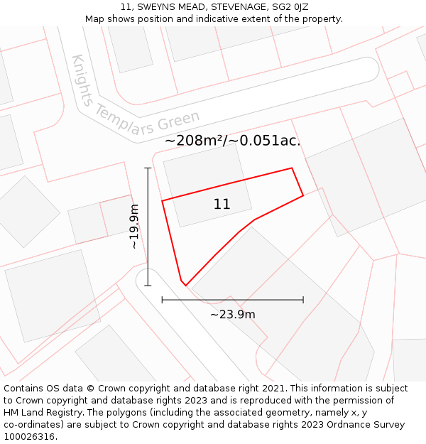 11, SWEYNS MEAD, STEVENAGE, SG2 0JZ: Plot and title map