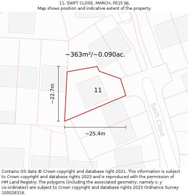 11, SWIFT CLOSE, MARCH, PE15 9JL: Plot and title map