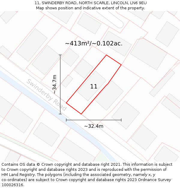 11, SWINDERBY ROAD, NORTH SCARLE, LINCOLN, LN6 9EU: Plot and title map