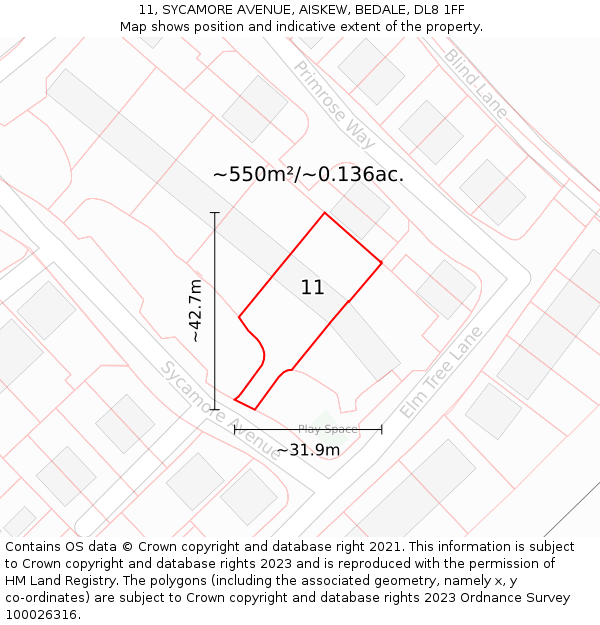 11, SYCAMORE AVENUE, AISKEW, BEDALE, DL8 1FF: Plot and title map