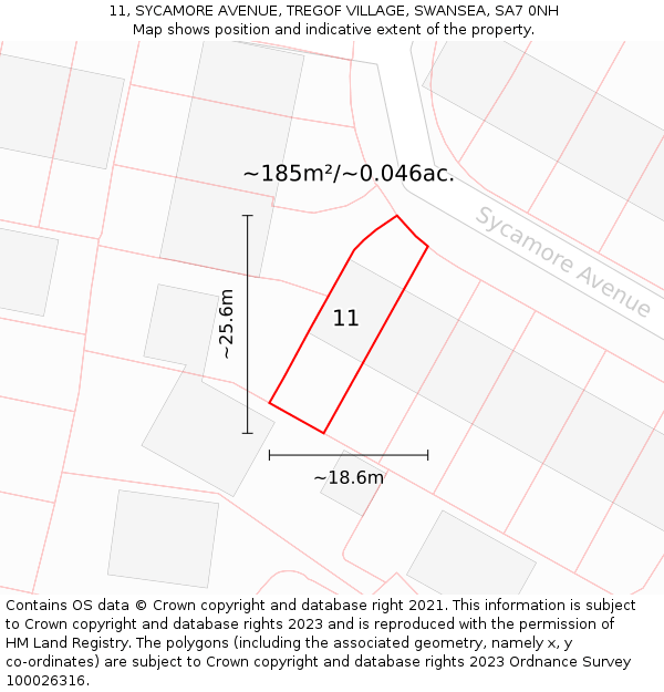 11, SYCAMORE AVENUE, TREGOF VILLAGE, SWANSEA, SA7 0NH: Plot and title map