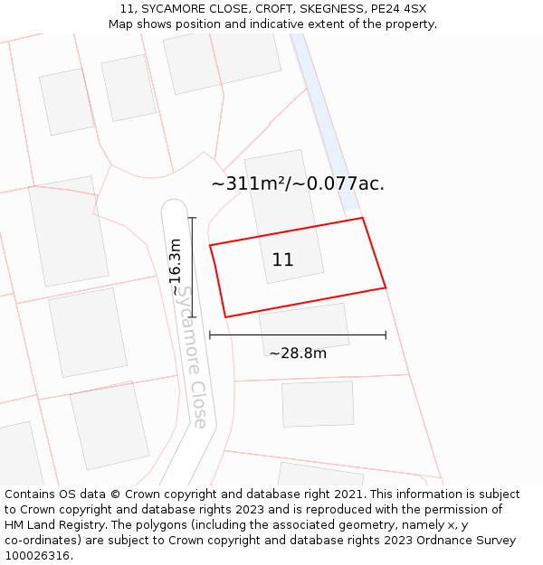 11, SYCAMORE CLOSE, CROFT, SKEGNESS, PE24 4SX: Plot and title map