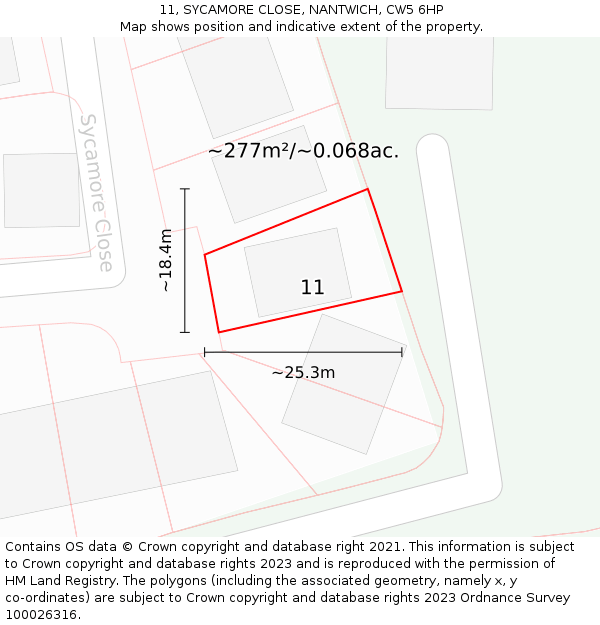 11, SYCAMORE CLOSE, NANTWICH, CW5 6HP: Plot and title map