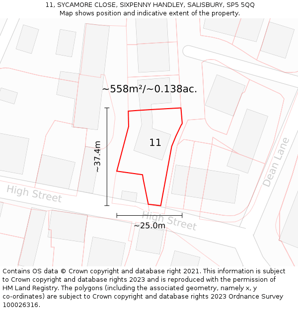 11, SYCAMORE CLOSE, SIXPENNY HANDLEY, SALISBURY, SP5 5QQ: Plot and title map