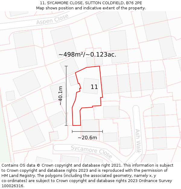 11, SYCAMORE CLOSE, SUTTON COLDFIELD, B76 2PE: Plot and title map