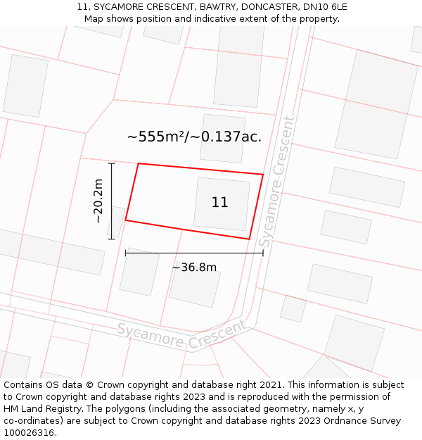 11, SYCAMORE CRESCENT, BAWTRY, DONCASTER, DN10 6LE: Plot and title map