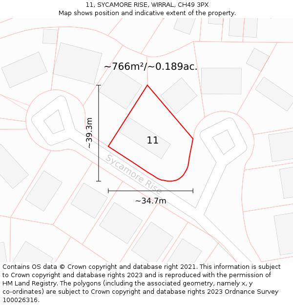 11, SYCAMORE RISE, WIRRAL, CH49 3PX: Plot and title map