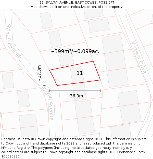 11, SYLVAN AVENUE, EAST COWES, PO32 6PT: Plot and title map