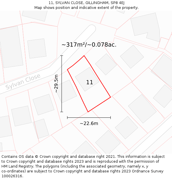 11, SYLVAN CLOSE, GILLINGHAM, SP8 4EJ: Plot and title map