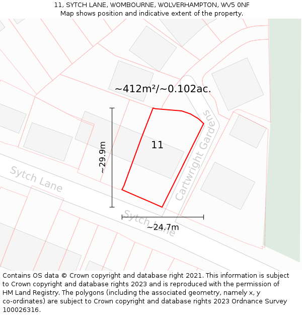 11, SYTCH LANE, WOMBOURNE, WOLVERHAMPTON, WV5 0NF: Plot and title map