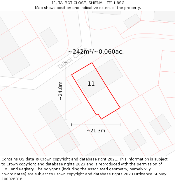 11, TALBOT CLOSE, SHIFNAL, TF11 8SG: Plot and title map