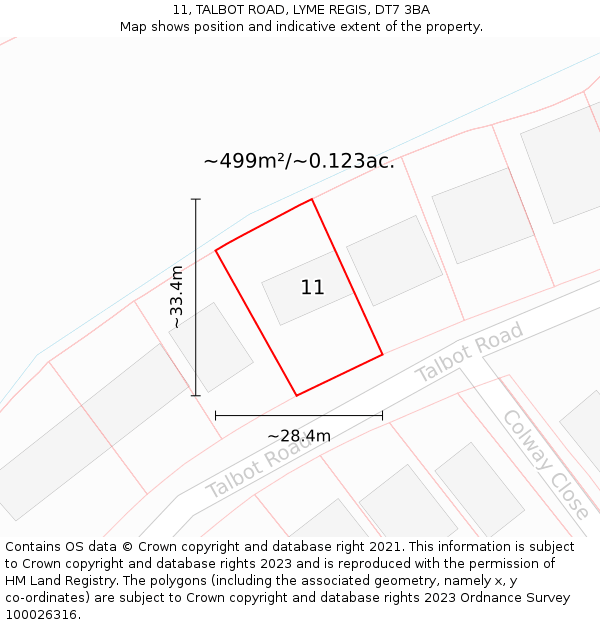 11, TALBOT ROAD, LYME REGIS, DT7 3BA: Plot and title map