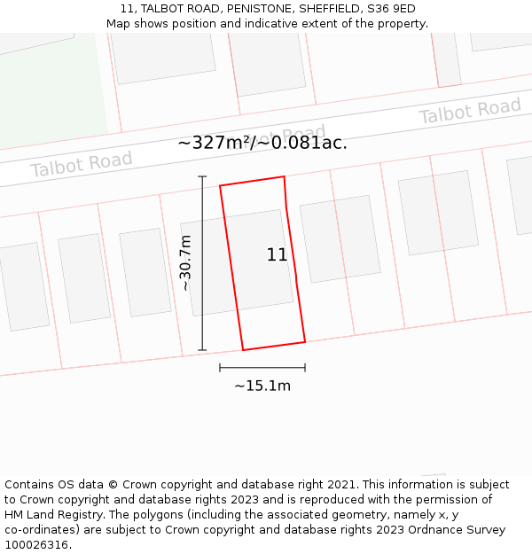 11, TALBOT ROAD, PENISTONE, SHEFFIELD, S36 9ED: Plot and title map