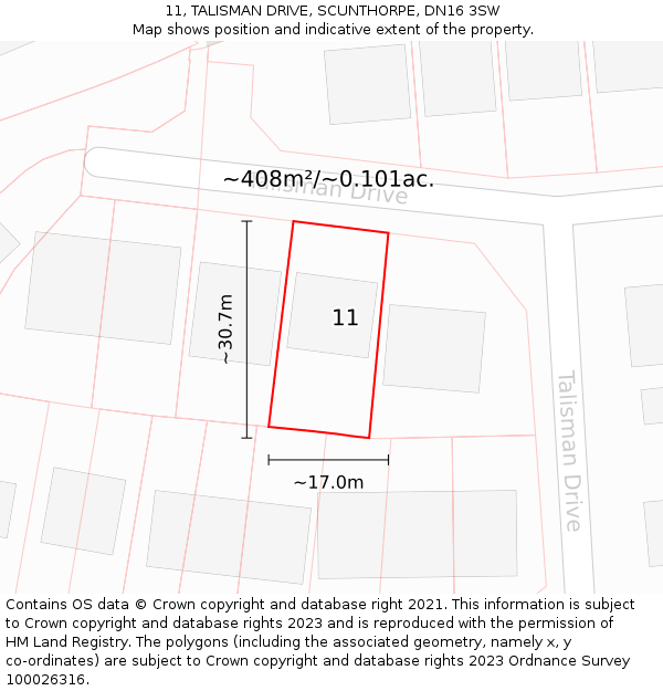 11, TALISMAN DRIVE, SCUNTHORPE, DN16 3SW: Plot and title map