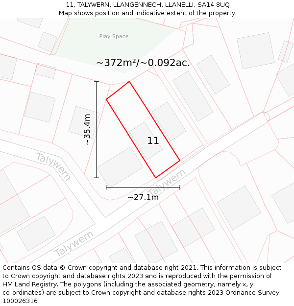 11, TALYWERN, LLANGENNECH, LLANELLI, SA14 8UQ: Plot and title map