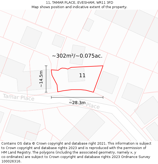 11, TAMAR PLACE, EVESHAM, WR11 3FD: Plot and title map