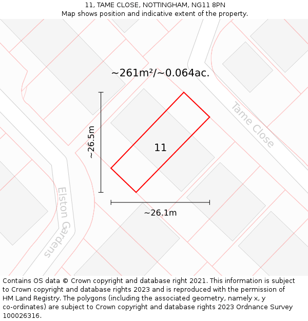 11, TAME CLOSE, NOTTINGHAM, NG11 8PN: Plot and title map