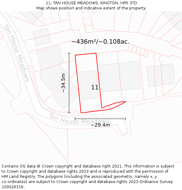 11, TAN HOUSE MEADOWS, KINGTON, HR5 3TD: Plot and title map