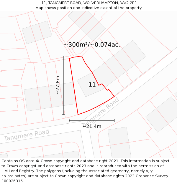 11, TANGMERE ROAD, WOLVERHAMPTON, WV2 2PF: Plot and title map