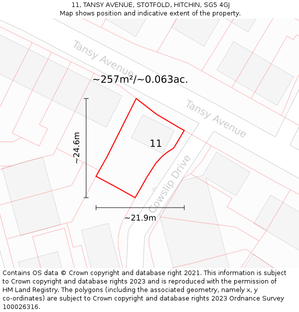 11, TANSY AVENUE, STOTFOLD, HITCHIN, SG5 4GJ: Plot and title map